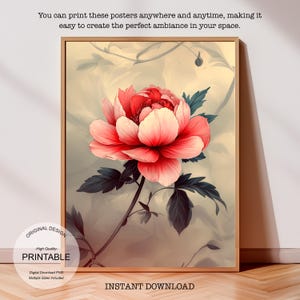 Moody Pink Peonies Painting,| Vintage Art Print: Flower Print, Dark Floral Print - Farmhouse Decor, Printable Wall Art for Digital Download