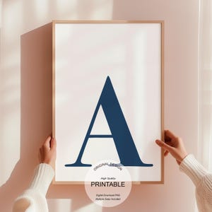 Carta A Cartaz Letras para berçário, dormitório universitário moderno: arte de parede preppy, uma impressão inicial para meninos da Marinha - arte para dormitório universitário, inicial para impressão