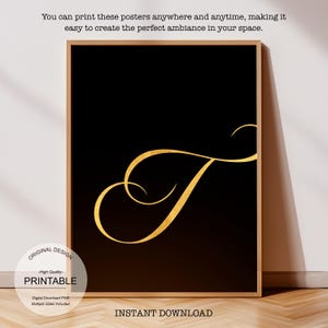 Arte de pared dorado imprimible: Wicked, regalo personalizado para el hogar - Regalo personalizado, letra T dorada y póster de la letra T para impresión inicial T