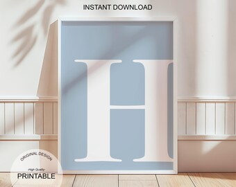 Blue Letter H Print: Preppy Dorm Decor (Digital Download)