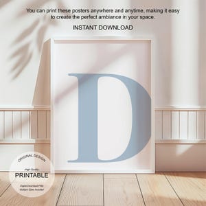 Arte de pared azul, póster con la letra D, decoración de habitación preppy, impresión inicial D, lindo arte de pared azul, impresión de una sola letra, decoración de dormitorio, arte de pared imprimible