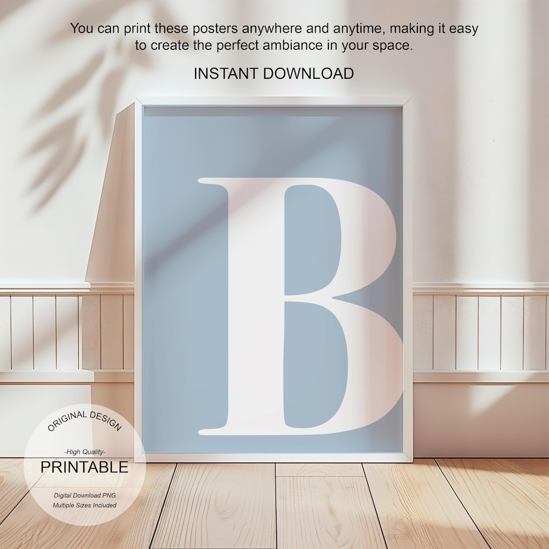 Blue Wall Art, Letter B Poster, Preppy Room Decor, B Initial Print Cute ...