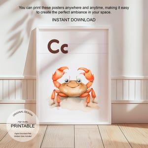 Póster de la letra C con la inicial C, impresión artística para el aula, arte de pared neutro para guardería, letras para niños, póster imprimible para educación en el hogar, amante de la naturaleza