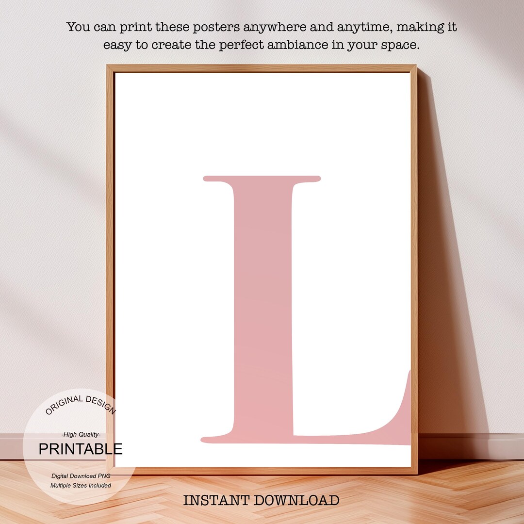 Pink Wall Art, Letter L Poster, Preppy Room Decor, L Initial Print Cute ...