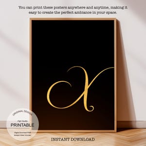 Arte de pared dorado imprimible: Malvado, Regalo personalizado para el hogar - Regalo personalizado, Letra X dorada y Póster de la letra X para impresión inicial X