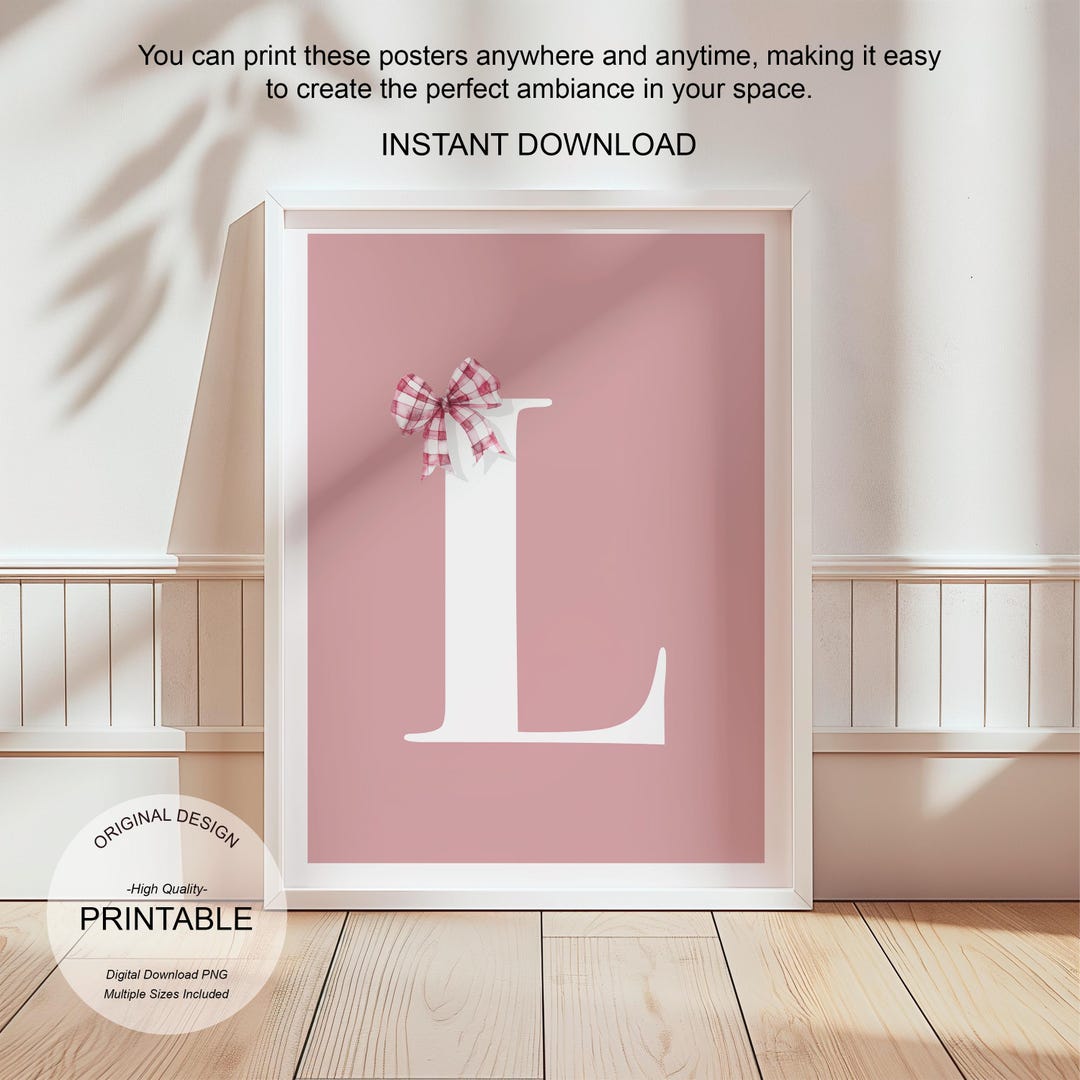 Pink Wall Art Letter L Poster Preppy Room Decor L Initial Print Cute ...