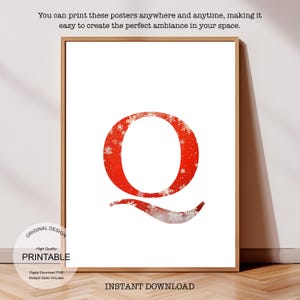 Póster inicial de Navidad: Póster de la letra Q, Monograma de la letra Q y Decoración con la inicial Q de una sola letra - Decoración imprimible para dormitorio