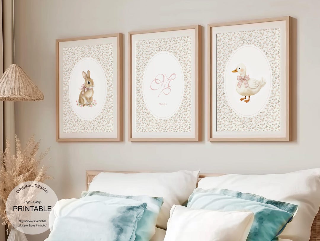 Personalized Bunny & Duck Nursery Print Set – Custom Name Wall Art ...