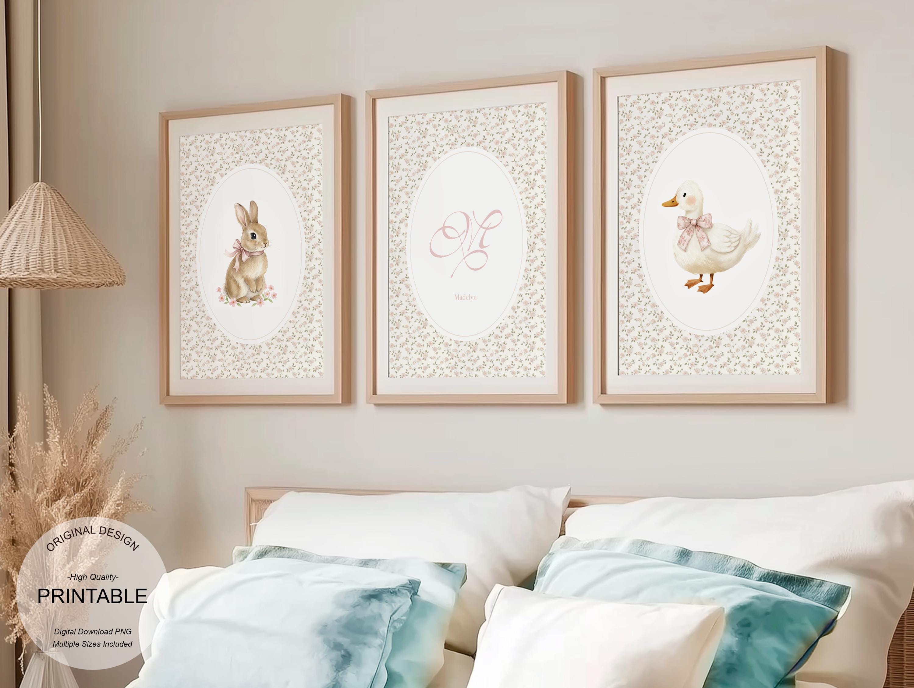 Personalized Bunny & Duck Nursery Print Set – Custom Name Wall Art ...