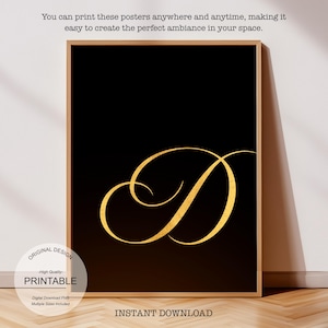 Arte de pared dorado imprimible: Wicked, regalo personalizado para el hogar - Regalo personalizado, letra D dorada y póster de la letra D para impresión inicial D