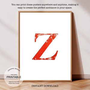 Póster inicial de Navidad: Póster de la letra Z, Monograma de la letra Z y Decoración con la inicial Z de una sola letra - Impresión de decoración de dormitorio imprimible