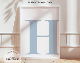Blue Letter H Print: Preppy Dorm Decor (Digital Download)