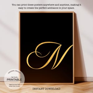 Arte de pared dorado imprimible: Wicked, regalo personalizado para el hogar - Regalo personalizado, letra N dorada y póster de la letra N para impresión inicial N