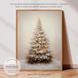 Vintage Christmas Tree Print, Christmas Decor Printable Wall Art, Neutral Antique Holiday Christmas Tree Painting, Digital Download Art