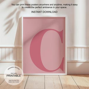 Art mural rose, affiche lettre C, décoration preppy, impression initiale C Art mural rose mignon impression lettre simple décoration dortoir impression art mural imprimable