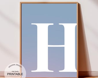 Blue Letter H Print: Preppy Dorm Decor (Digital Download)
