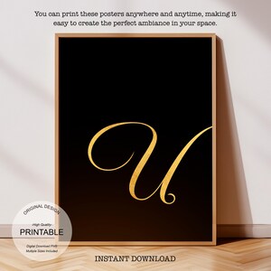 Arte de pared dorado imprimible: Wicked, regalo personalizado para el hogar - Regalo personalizado, letra U dorada y póster de la letra U para impresión inicial U