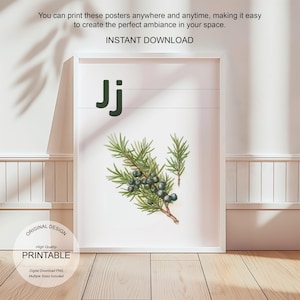 Póster de la letra J con la inicial J, impresión artística para aula, arte de pared neutro con letras del alfabeto para guardería, póster imprimible para educación en el hogar, amante de la naturaleza