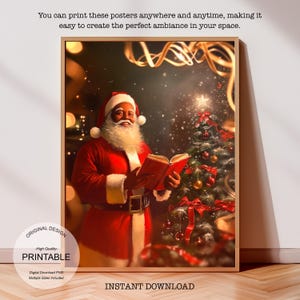 Vintage Black Santa Christmas Oil Painting Art (Digital Download)