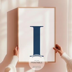 Letter I Print: Navy Blue Initial Poster (Digital Download)