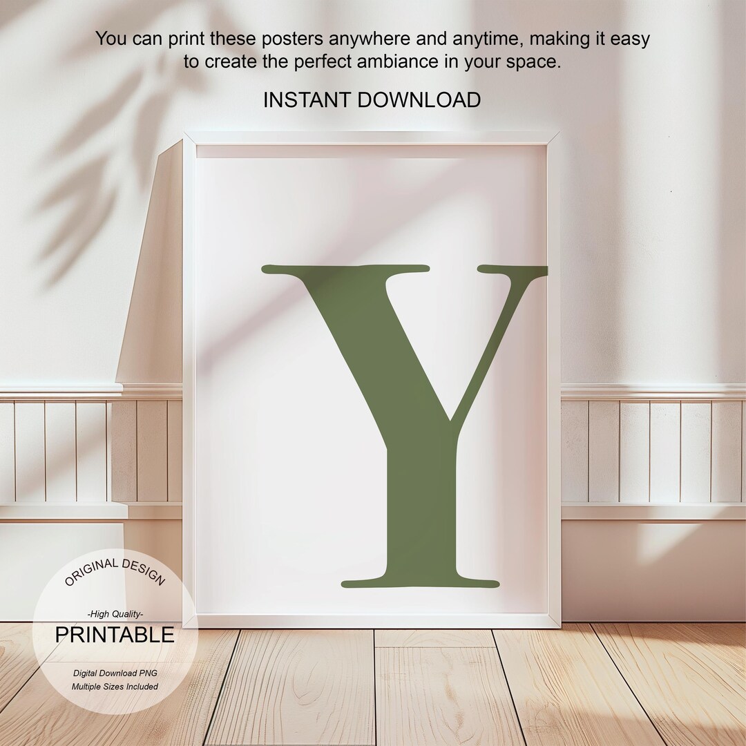 Green Wall Art, Letter Y Poster, Preppy Room Decor, Y Initial Print ...