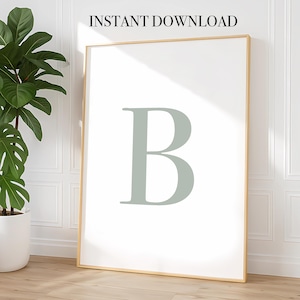 Sage Green Initial Print: Minimalist Nursery Decor (Digital Download)