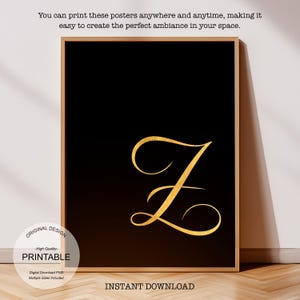 Arte de pared dorado imprimible: Wicked, regalo personalizado para el hogar - Regalo personalizado, letra Z dorada y póster de la letra Z para impresión inicial Z