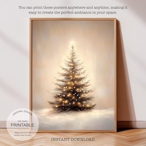 Vintage Christmas Tree Print, Christmas Decor Printable Wall Art, Neutral Antique Holiday Christmas Tree Painting, Digital Download Art
