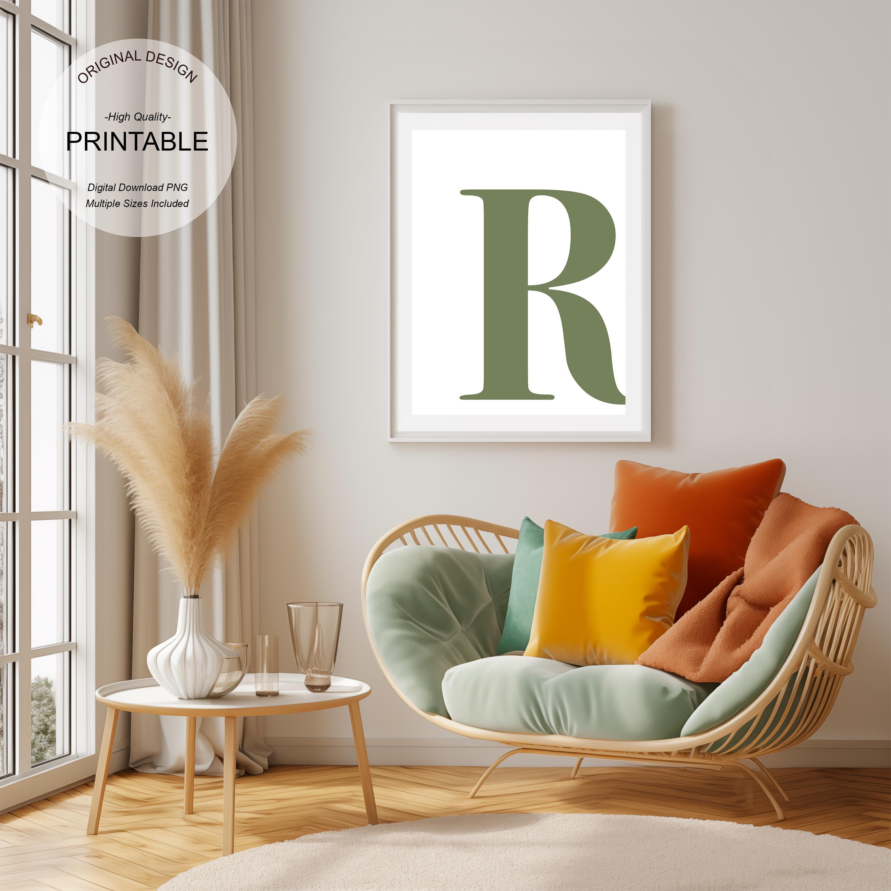 Preppy Background Image R Initial Letter R Print: Green Initial Poster, Preppy Dorm Decor (digital ...