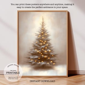 Vintage Christmas Tree Print, Christmas Decor Printable Wall Art, Neutral Antique Holiday Christmas Tree Painting, Digital Download Art