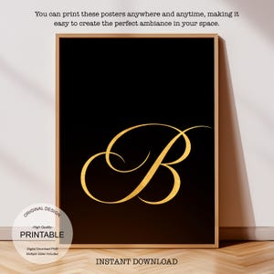 Arte de pared dorado imprimible: Malvado, Regalo personalizado para el hogar - Regalo personalizado, Letra B dorada y póster de la letra B para impresión inicial B