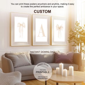 Custom Name Print Set: Beige Bow, Preppy Teen Room Decor (Digital Download)