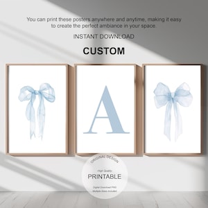 Blue Bows Initial Print Set: Preppy Room Decor (Digital - Printable)