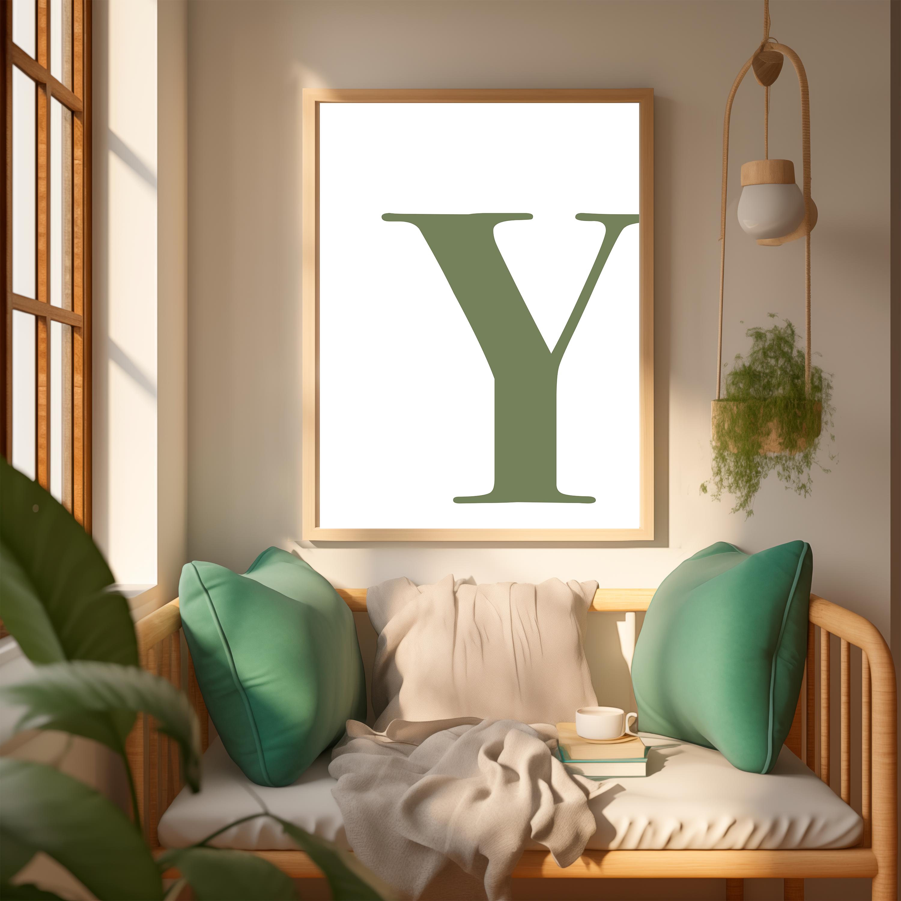 Green Wall Art, Letter Y Poster, Preppy Room Decor, Y Initial Print ...