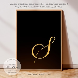 Arte de pared dorado imprimible: Wicked, regalo personalizado para el hogar - Regalo personalizado, letra S dorada y póster de la letra S para impresión inicial S
