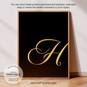 Arte de pared dorado imprimible: Wicked, regalo personalizado para el hogar - Regalo personalizado, letra H dorada y póster de la letra H para impresión inicial H