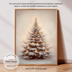 Vintage Christmas Tree Print, Christmas Decor Printable Wall Art, Neutral Antique Holiday Christmas Tree Painting, Digital Download Art