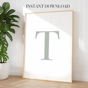 Sage Green Initial Print: Minimalist Nursery Decor (Digital Download)