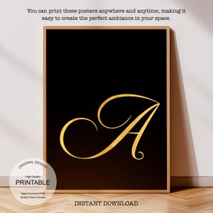 Arte de pared dorado imprimible: Wicked, regalo personalizado para el hogar - Regalo personalizado, letra A dorada y póster de la letra A para impresión inicial A