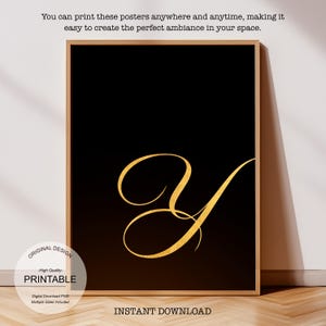 Arte de pared dorado imprimible: Wicked, regalo personalizado para el hogar - Regalo personalizado, letra Y dorada y póster de la letra Y para impresión inicial Y