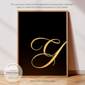Arte de pared dorado imprimible: Malvado, Regalo personalizado para el hogar - Regalo personalizado, Letra G dorada y Póster de la letra G para impresión inicial G