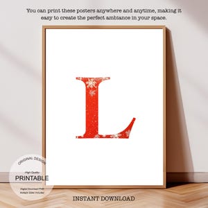 Póster inicial de Navidad: Póster de la letra L, Monograma de la letra L y Decoración con la inicial L con una sola letra - Decoración imprimible para dormitorio