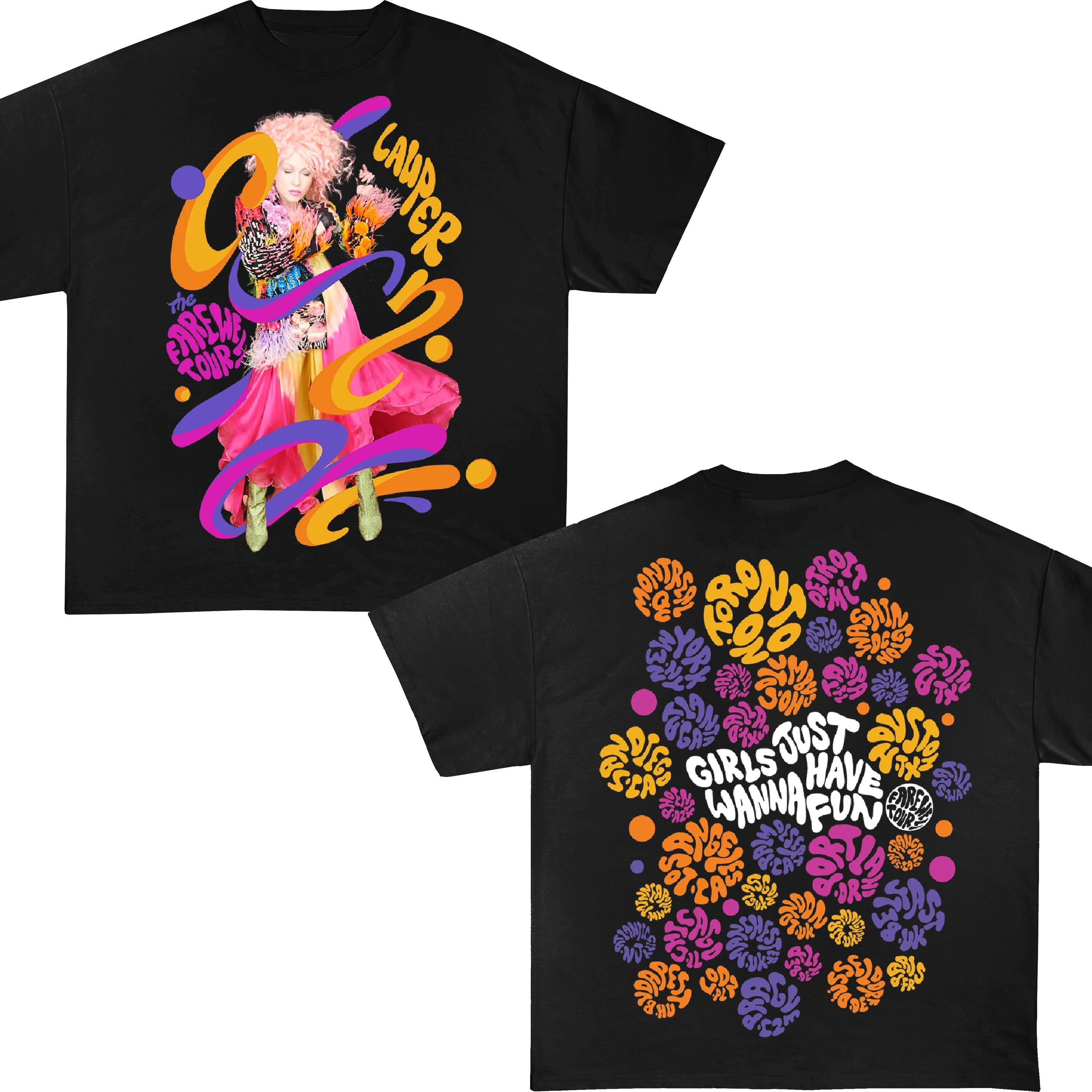 シンディローパー　farewell tour SWIRL TEXT Tシャツ　L Cyndi Lauper Girl Just Wanna Have Fun Farewell Tour 2025 T