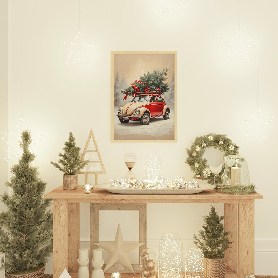 Digital Art: the Festive Journey A Car and Christmas Tree - Etsy