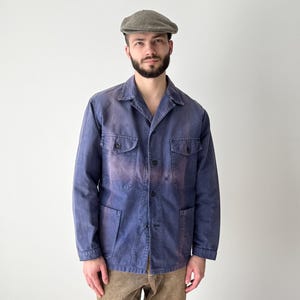 1970s Vintage French Workwear Sanfor Faded Navy Chore Jacket - Retro Utility - Old Fashion Heritage - Size M/L