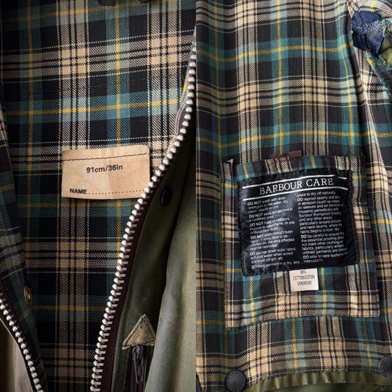 Vintage 1980s Barbour Border Khaki Waxed Khaki Jacket Size 91cm (M