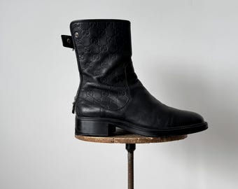 Gucci GG 'Guccissima' Biker Boots Black Leather Designer Womens Shoes