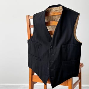 Men&#39;s 1900s Early 20th Century Antique Edwardian Era French Black Waistcoat Vest - Tailored Gilet - Size S/M