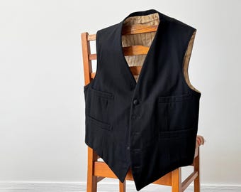 Vintage 1920s Black Wool Suit Vest Button Front Waistcoat Vintage 1920s Black Wool Suit Vest Button Front Waistcoat