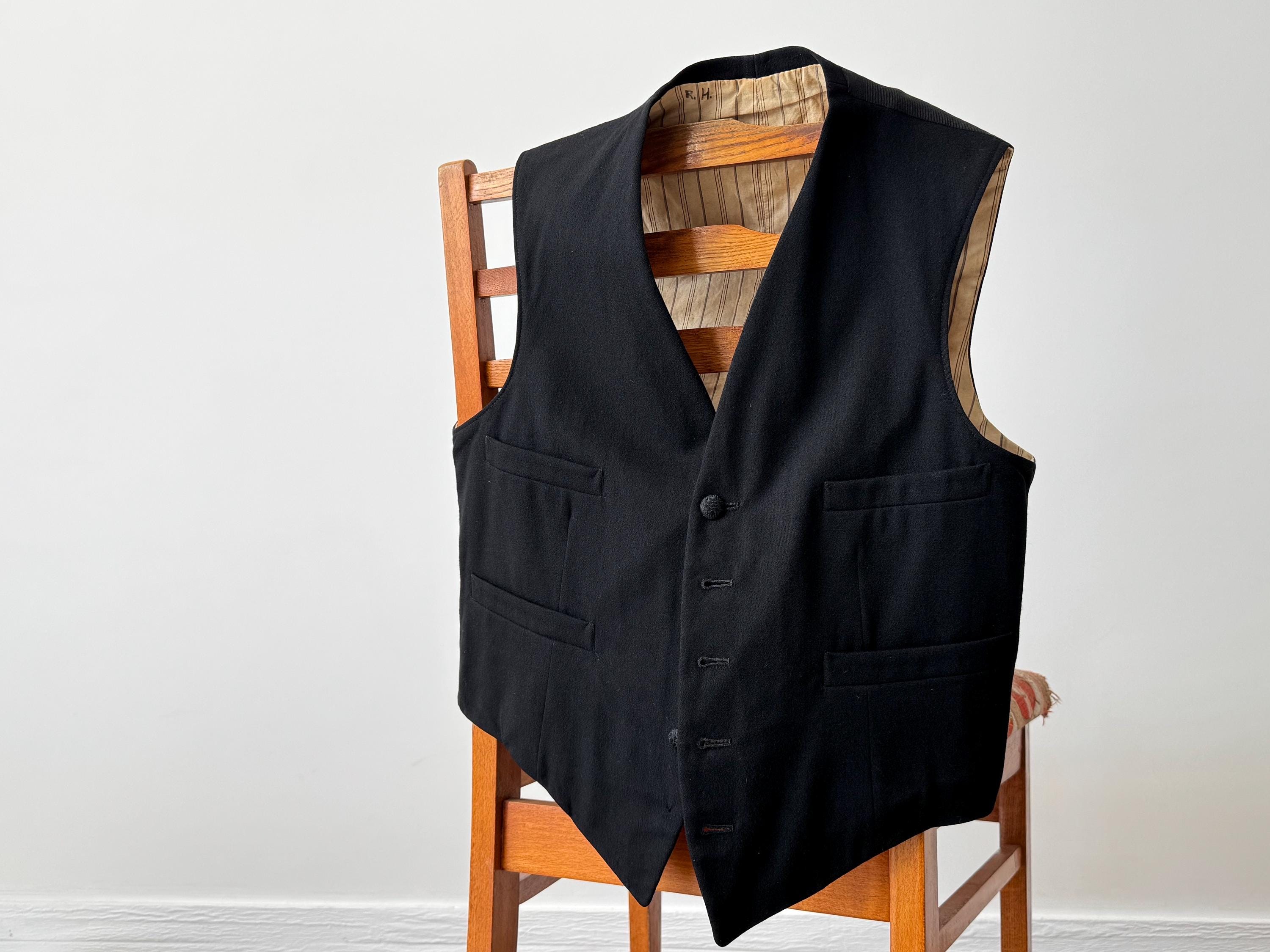 V*r様 1930s France wool check gilet French Vintage Square PatternJacquard Linen Fabric Made